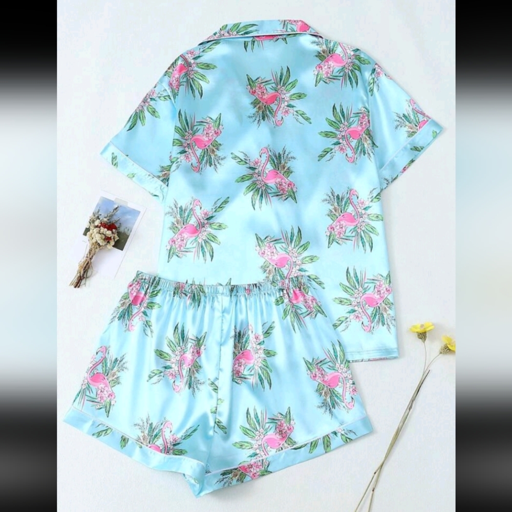 Flamingo Print Satin Pajama Set - Picture 8 of 8